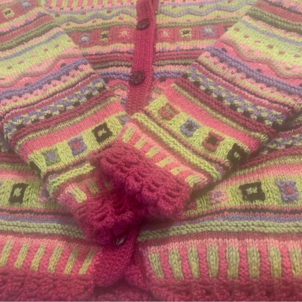 Newari Icelandic Design Hand Knitted Nepal Colorful Cardigan Sweater - Picture 8 of 13